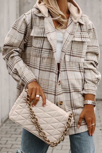 Plaid Button Up Hooded Jacket